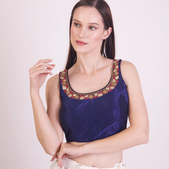 Nova Dark Blue Embroidered Blouse - Raas