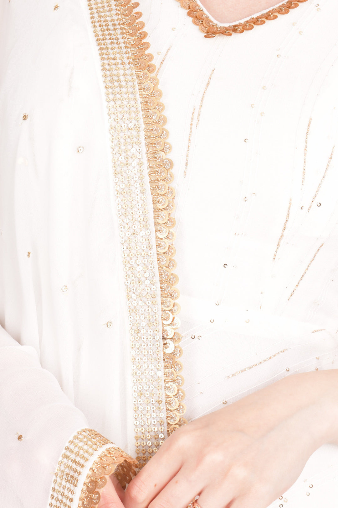 Olivia White Salwar Kameez with Sequins Embroidery - Raas