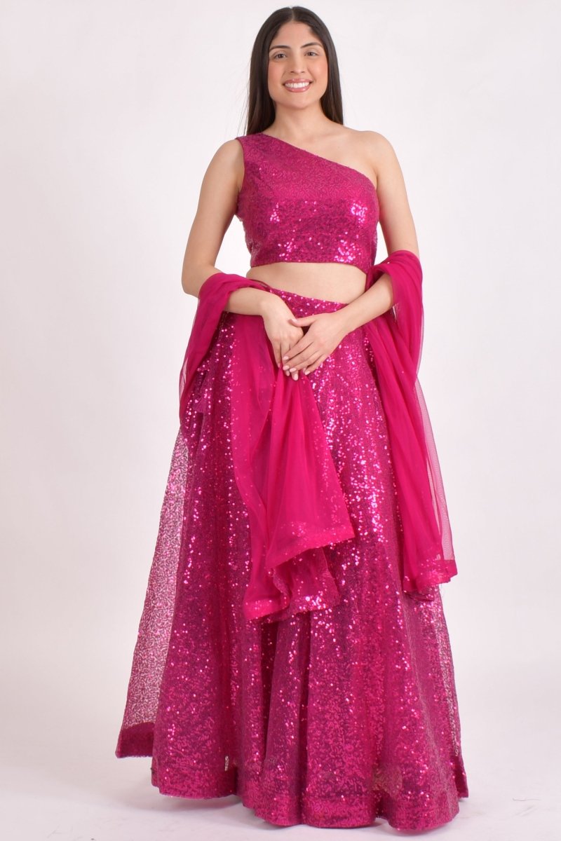 One Shoulder Sequins Pink Lehenga Choli Chaniya choli RAAS