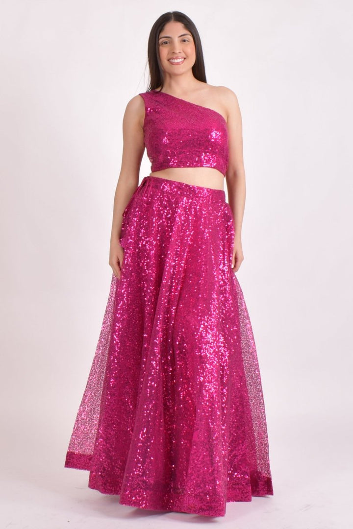 One Shoulder Sequins Pink Lehenga Choli Chaniya choli RAAS