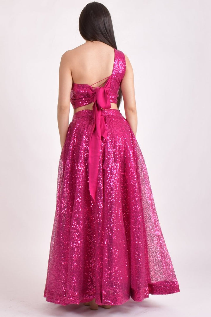 One Shoulder Sequins Pink Lehenga Choli Chaniya choli RAAS