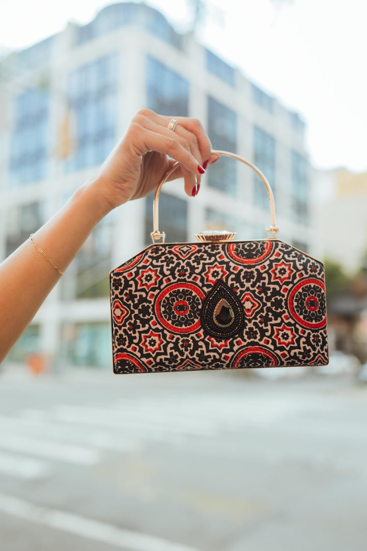 Patterened MAYA CLUTCH with Jewel Closure - Raas