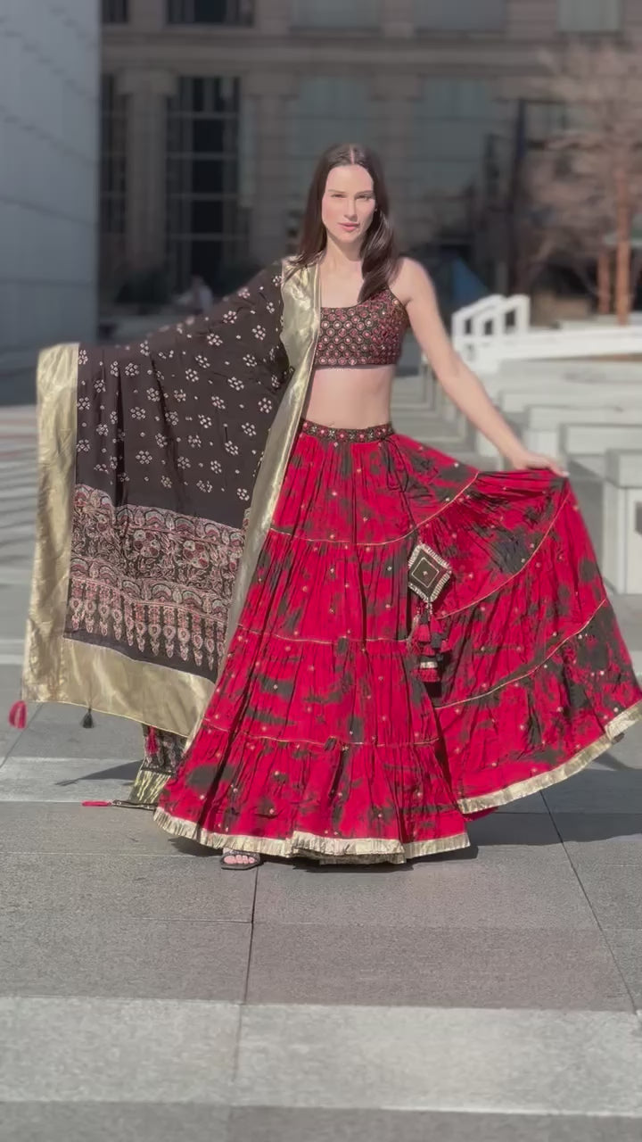 Sophia Red Tie Dye Lehenga with Gaji Silk Dupatta