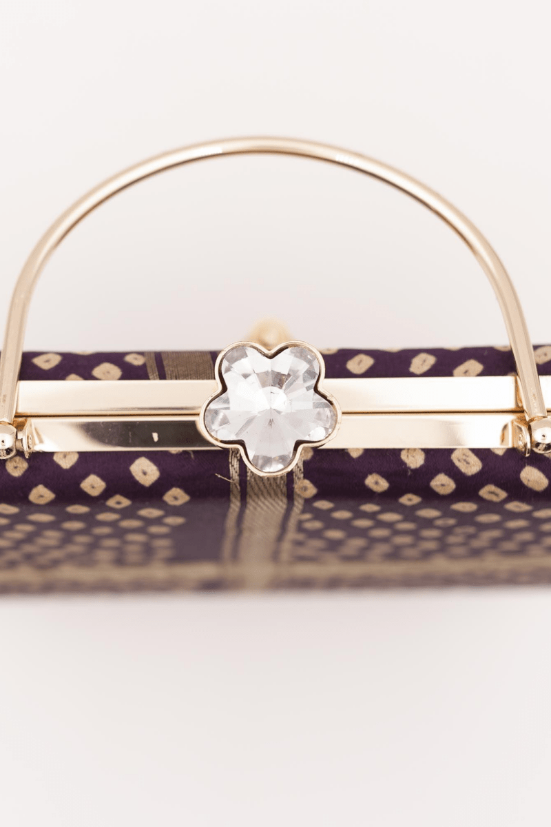 Purple Bandhej Silk Mony Clutch with Gold Chain BAGS RAAS
