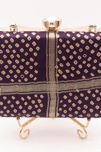 Purple Bandhej Silk Mony Clutch with Gold Chain BAGS RAAS