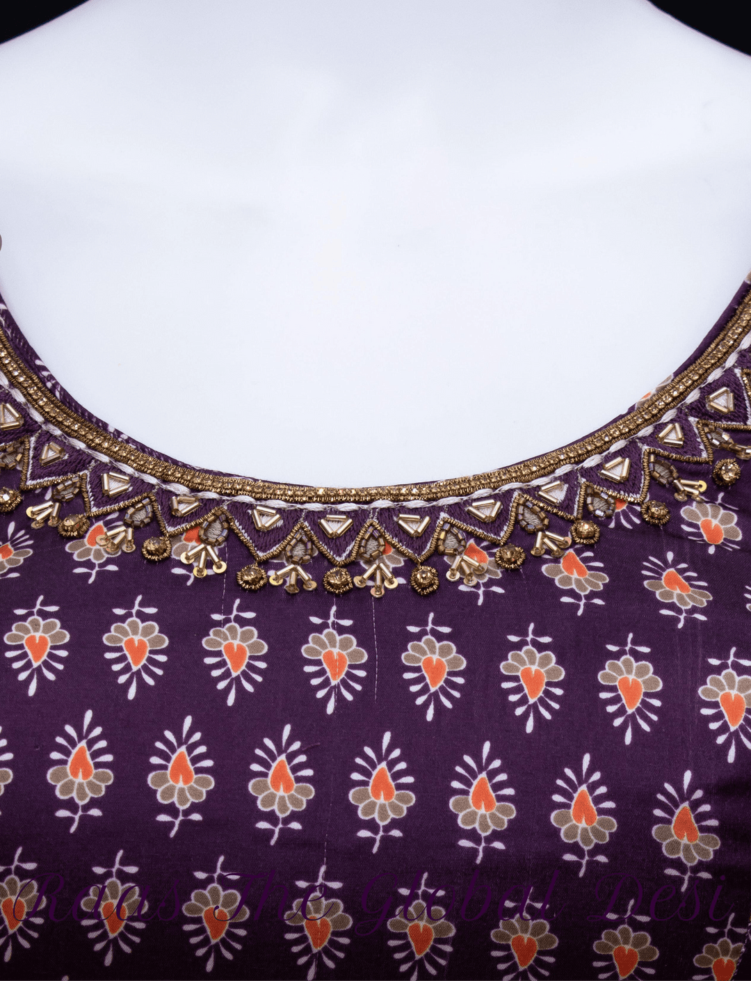 Purple Embroidered Long Dress with Drape - Raas