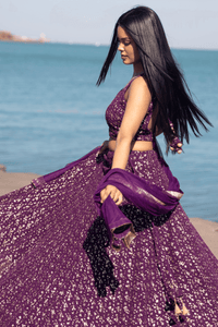 Wine Sequins Lehenga Choli Set