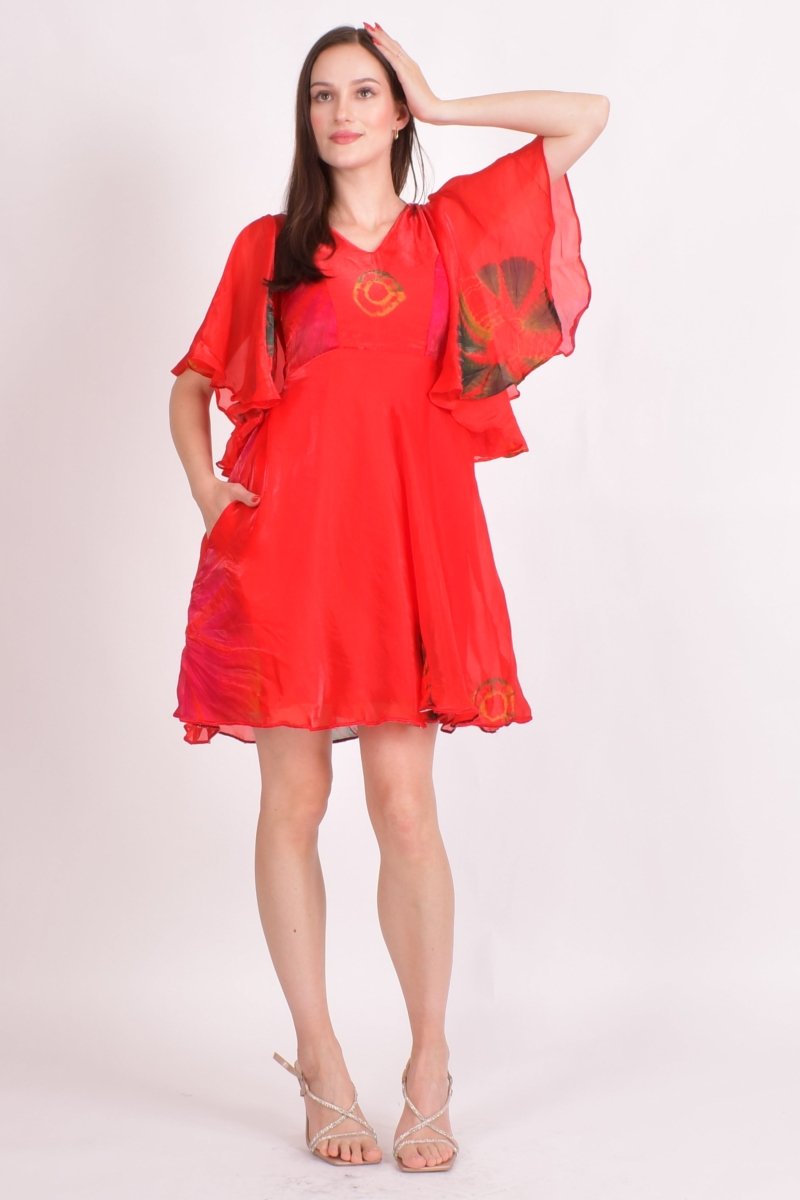 Raas - Biha Hand Tie Dye Red Mini Dress - dresses USA