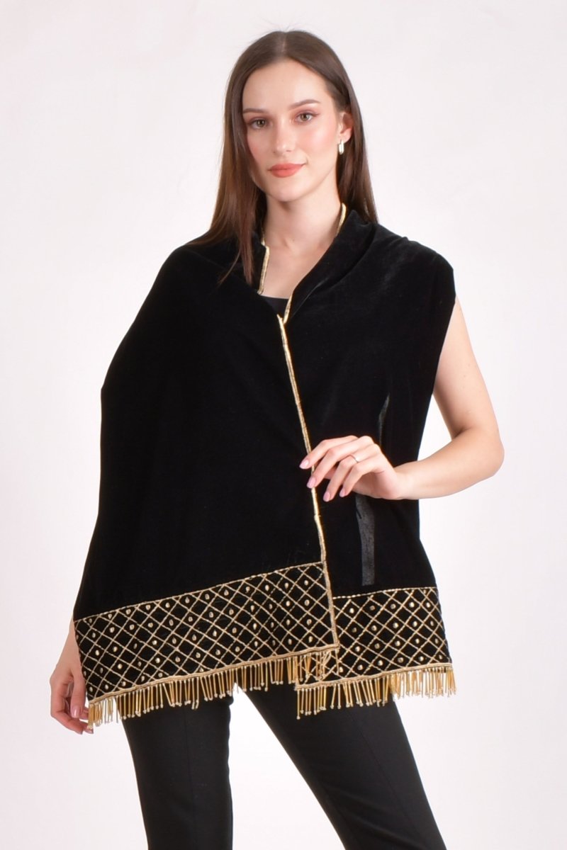 Black Hand Embroidered Velvet Scarf scarves & stoles RAAS