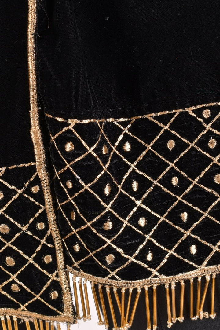 Black Hand Embroidered Velvet Scarf scarves & stoles RAAS