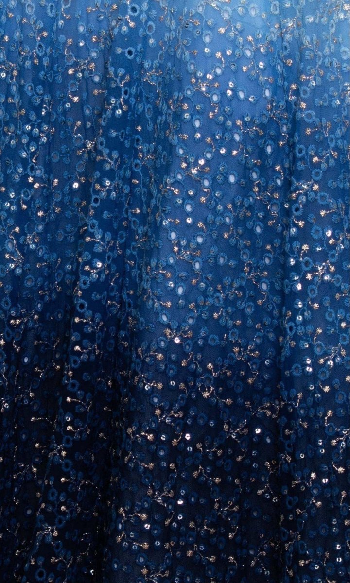 Blue Shaded Lehenga with Heavily Embroidered Blouse - USA - Raas