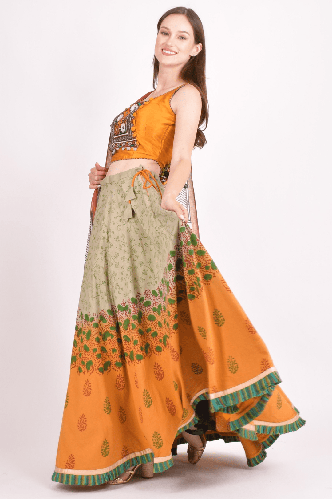 Raas - CHANIYA CHOLI USA - Machia Hand Block Print Chaniya Choli