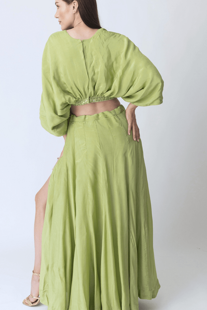 Raas - Juliet Green Flowy Two Piece Set with Slit - lehenga choli USA