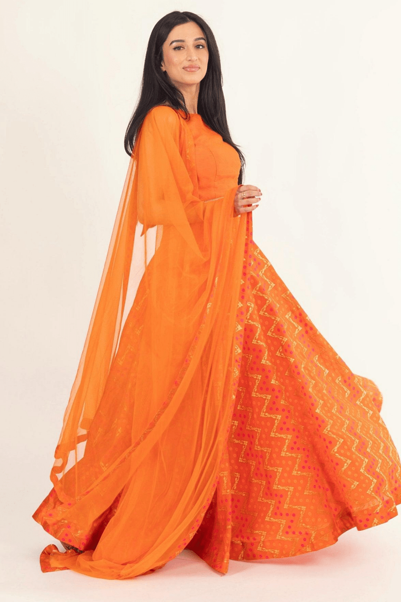 Raas - Juniper Clementine Orange Lehenga with Tie Back Blouse - Chaniya choli USA