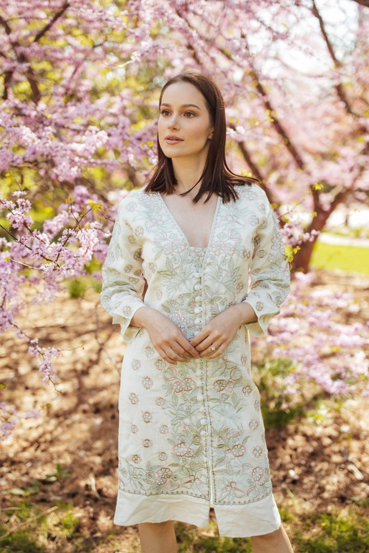 Raas - Keya Midi Dress with Floral Hand Embroidery - dresses USA