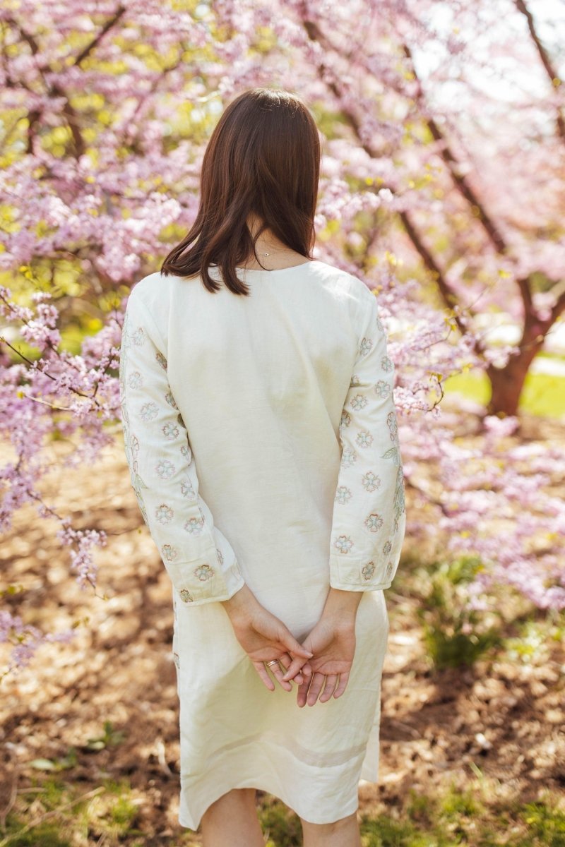 Raas - Keya Midi Dress with Floral Hand Embroidery - dresses USA