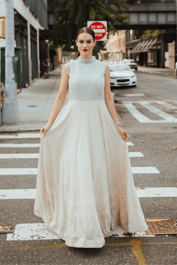 Raas - Manya Beige Gown Hand Embroidery - dresses USA