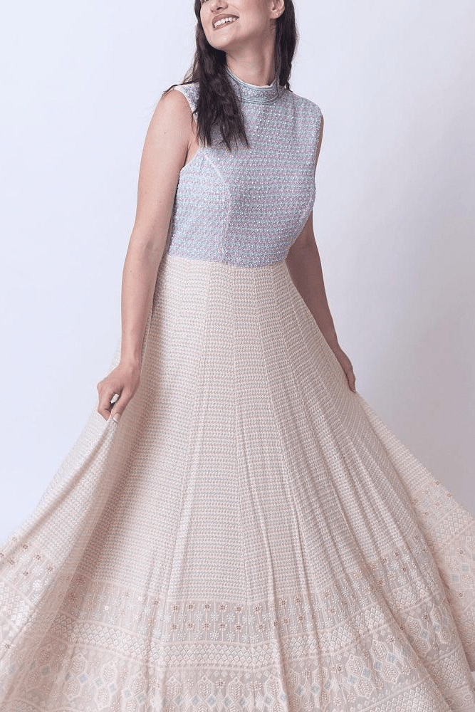 Raas - Manya Beige Gown Hand Embroidery - dresses USA