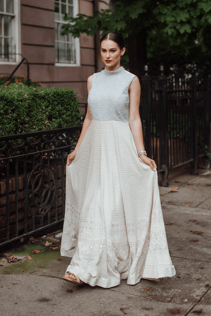 Raas - Manya Beige Gown Hand Embroidery - dresses USA