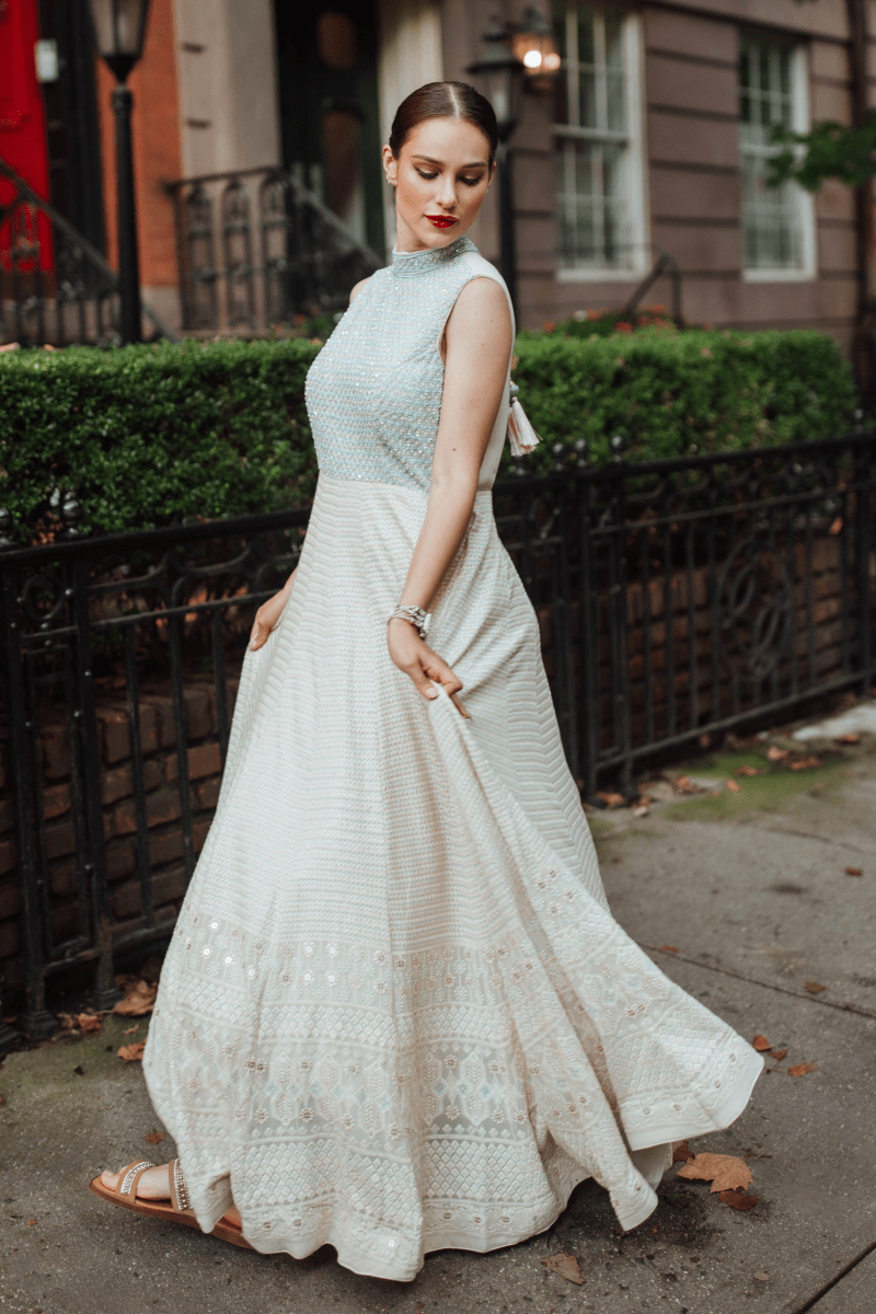 Raas - Manya Beige Gown Hand Embroidery - dresses USA