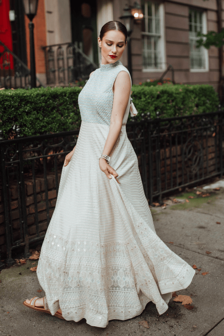 Raas - Manya Beige Gown Hand Embroidery - dresses USA