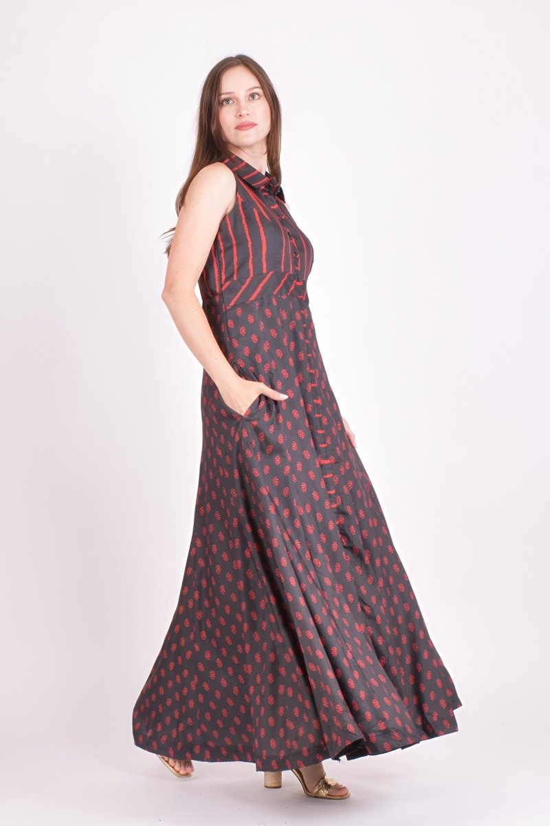 Raas - Meher Ajrakh Collared Maxi Dress - ANARKALI & GOWN USA