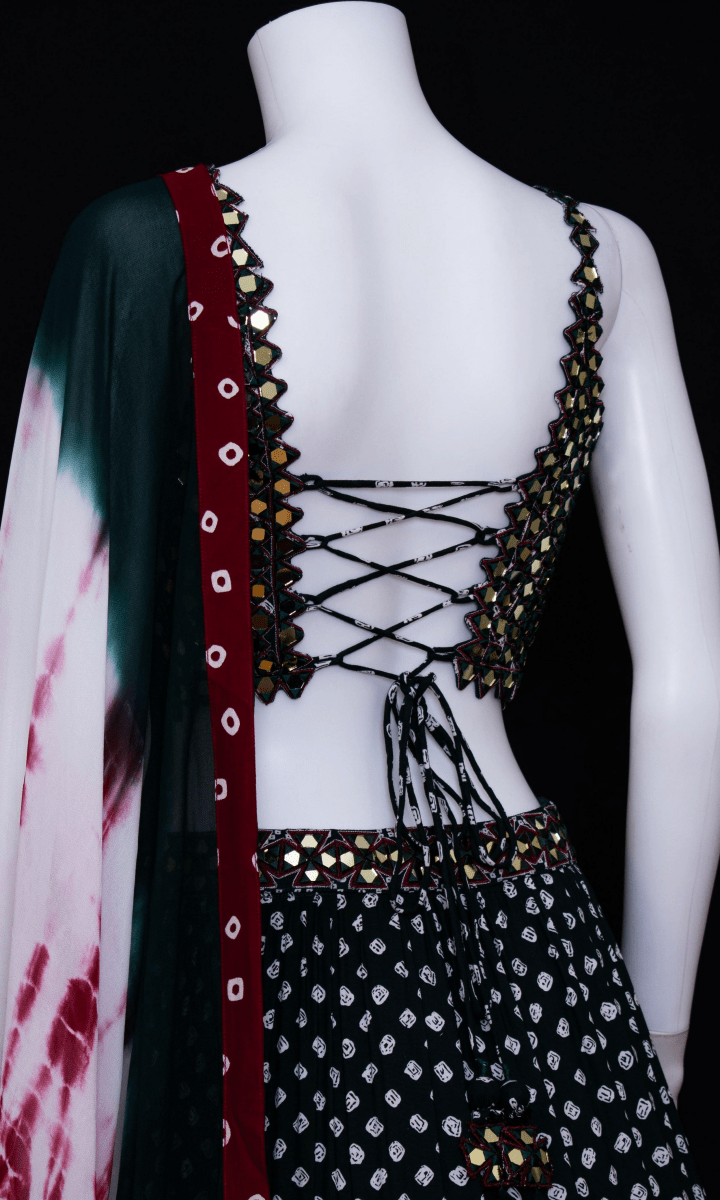 Raas - Milla Green Lehenga Choli Set with Mirror Work - Chaniya choli USA