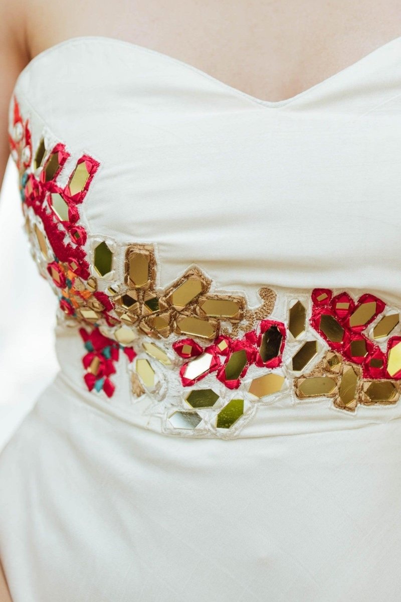 Raas - Mona Midi Off Shoulder Dress with Hand Embroidery - dresses USA