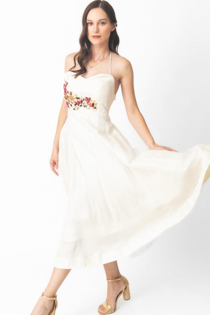 Raas - Mona Midi Off Shoulder Dress with Hand Embroidery - dresses USA