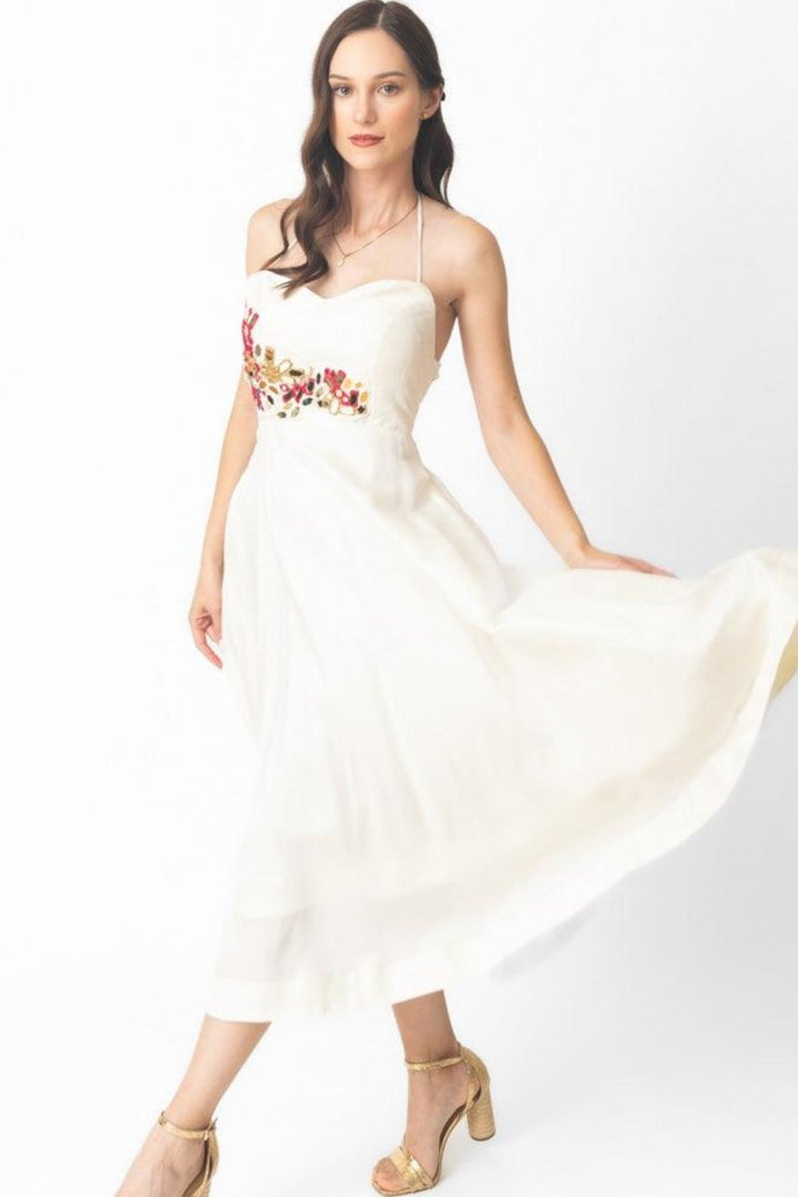 Raas - Mona Midi Off Shoulder Dress with Hand Embroidery - dresses USA