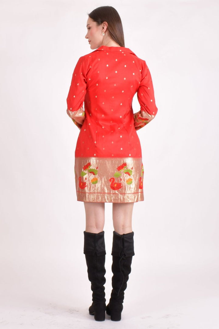 Red Jacquard Butti Silk Mini Blazer Dress RAAS