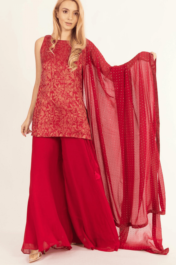 Raas - Rosavelle Red Salwar Kameez Set - ANARKALI & GOWN USA