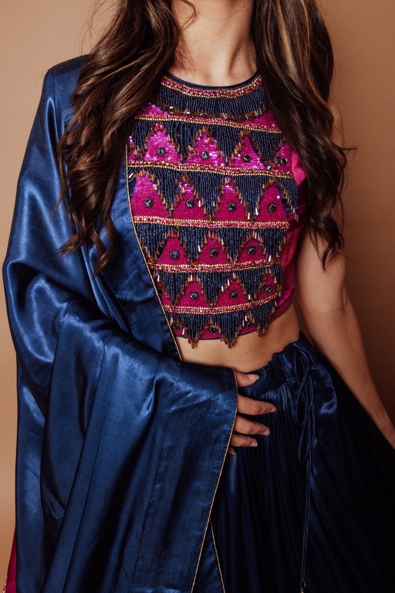 Raas - Rui Blue Gaji Silk Lehenga Choli - Chaniya choli USA