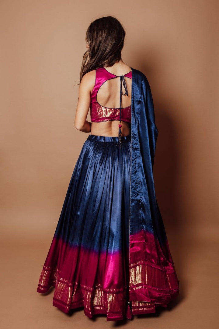Raas - Rui Blue Gaji Silk Lehenga Choli - Chaniya choli USA