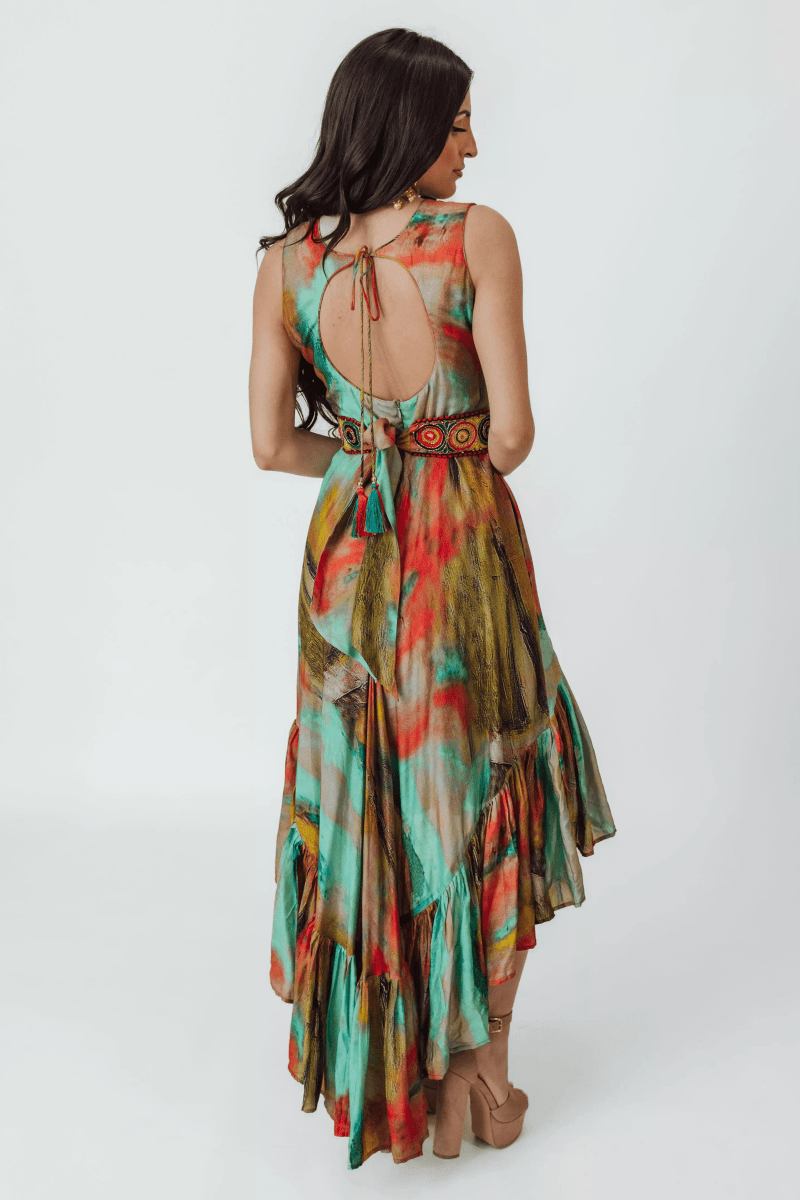 Raas - Tezza Multicolor High Low Dress with Belt - dresses USA