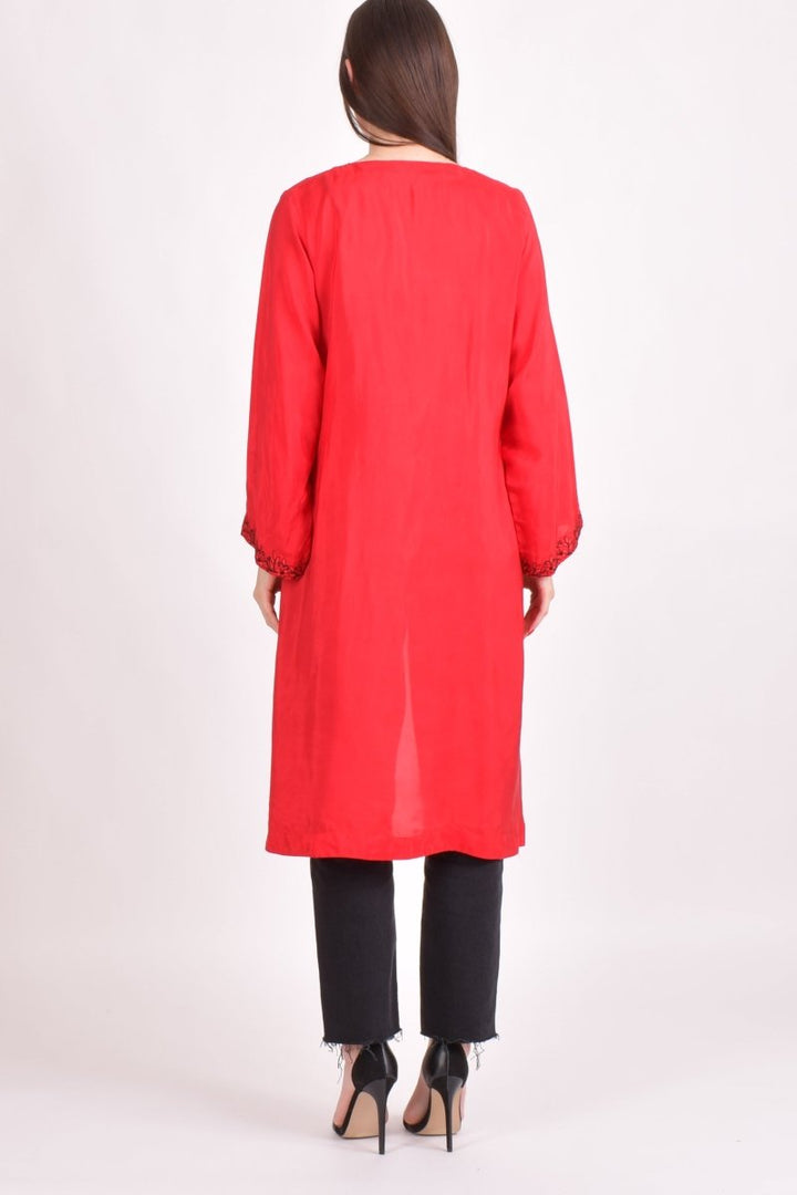 Raas - Tylar Embroidered Red Duster - scarves & stoles USA