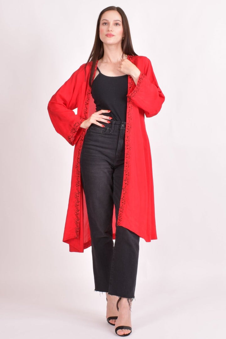 Raas - Tylar Embroidered Red Duster - scarves & stoles USA