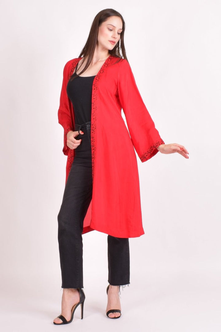 Raas - Tylar Embroidered Red Duster - scarves & stoles USA
