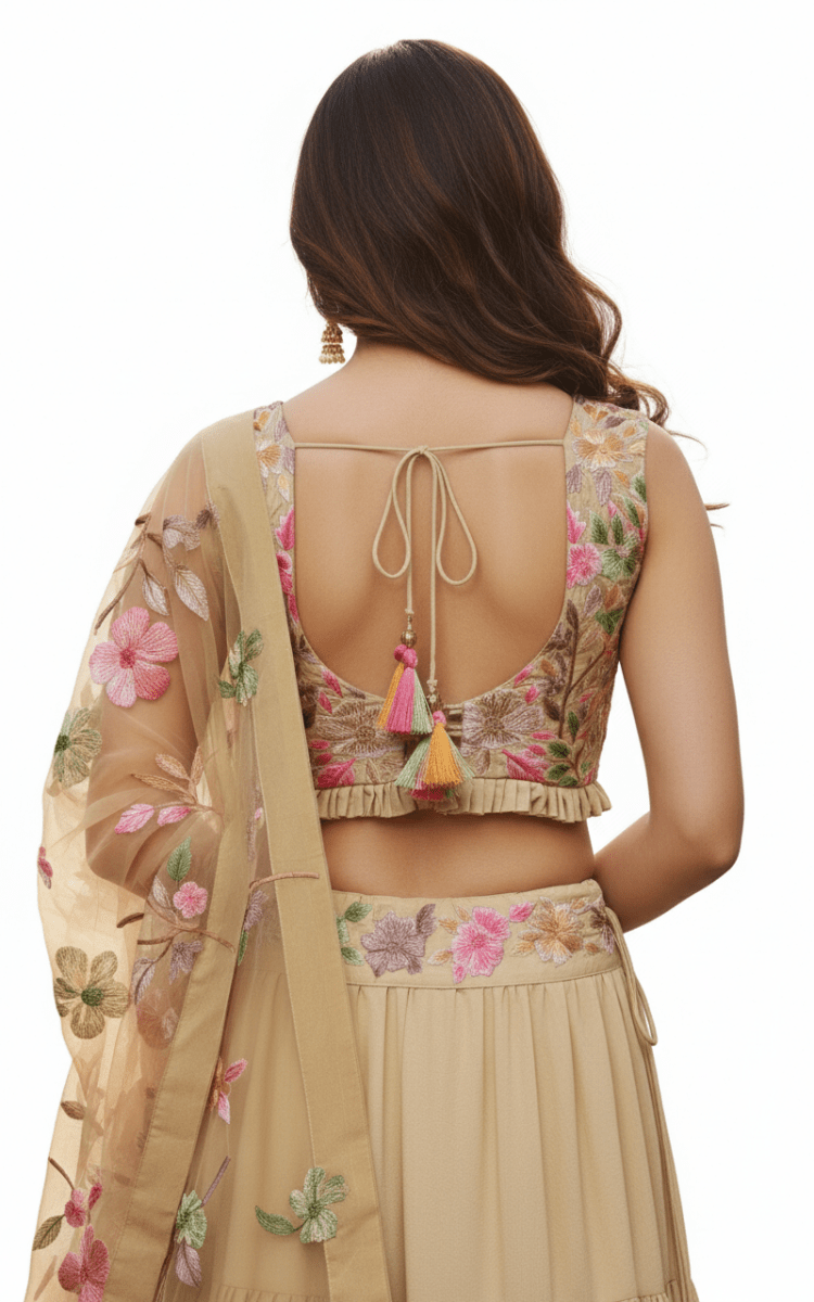 Raas - Yellow Floral Embroidered Lehenga Choli Set - CHANIYA CHOLI USA