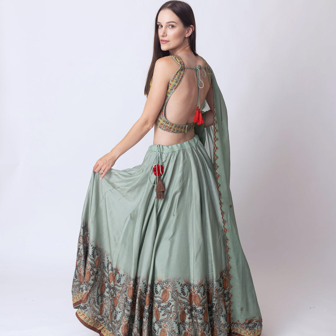 Ramone Pistachio Lehenga with Embroidered Choli and Dupatta - Raas