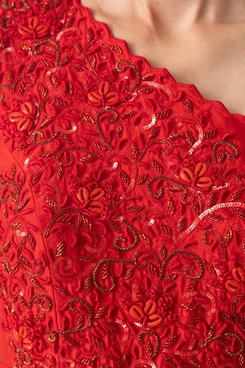 Raw Silk Red One Shoulder Gown ANARKALI & GOWN RAAS