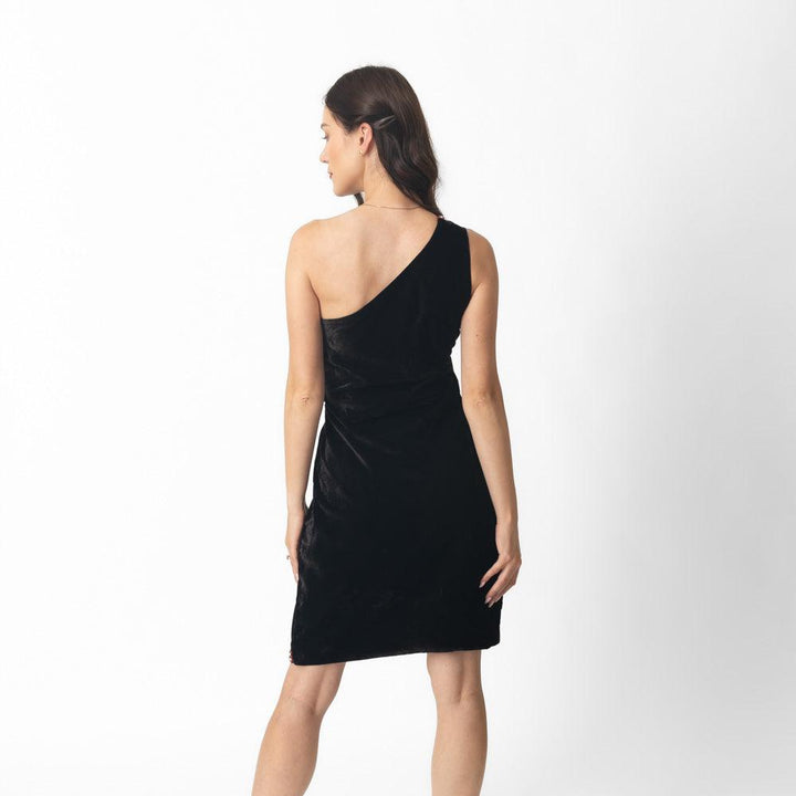 Regina Black Mini Dress with Hand Embroidery - Raas
