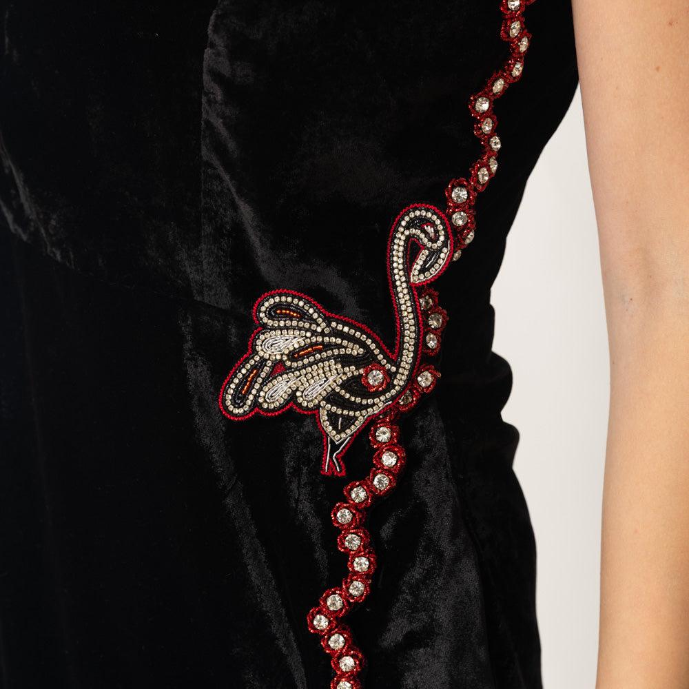 Regina Black Mini Dress with Hand Embroidery - Raas