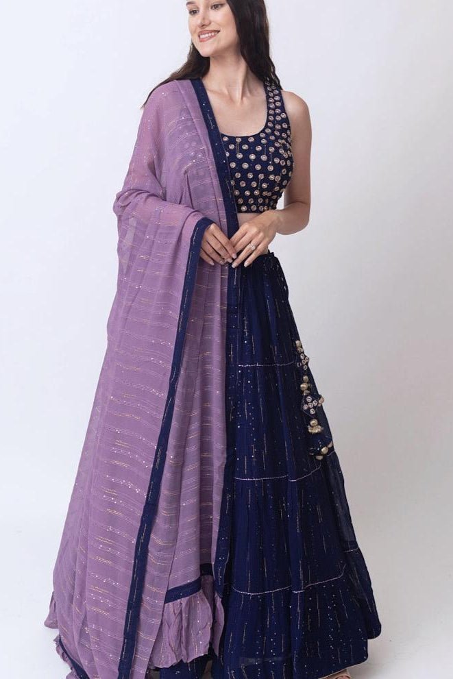 Ria Sequins Tiered Lehenga Choli Set - Raas