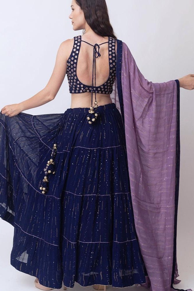 Ria Sequins Tiered Lehenga Choli Set - Raas