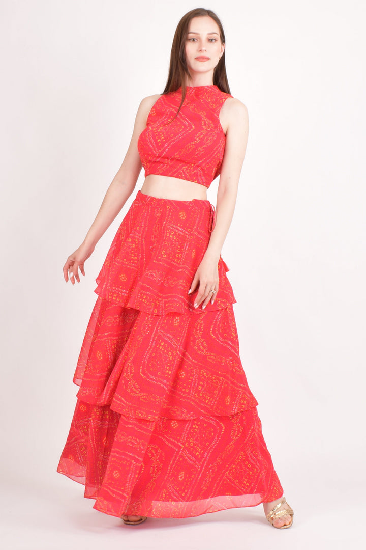Roisin Red Two Piece Set with Tiered Skirt - Raas