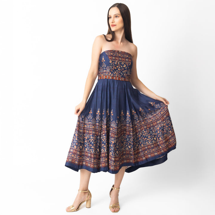 Ruby Printed Midi Dress with Embroidered Belt - Raas
