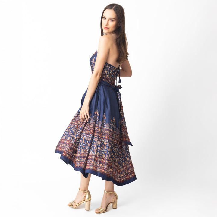 Ruby Printed Midi Dress with Embroidered Belt - Raas