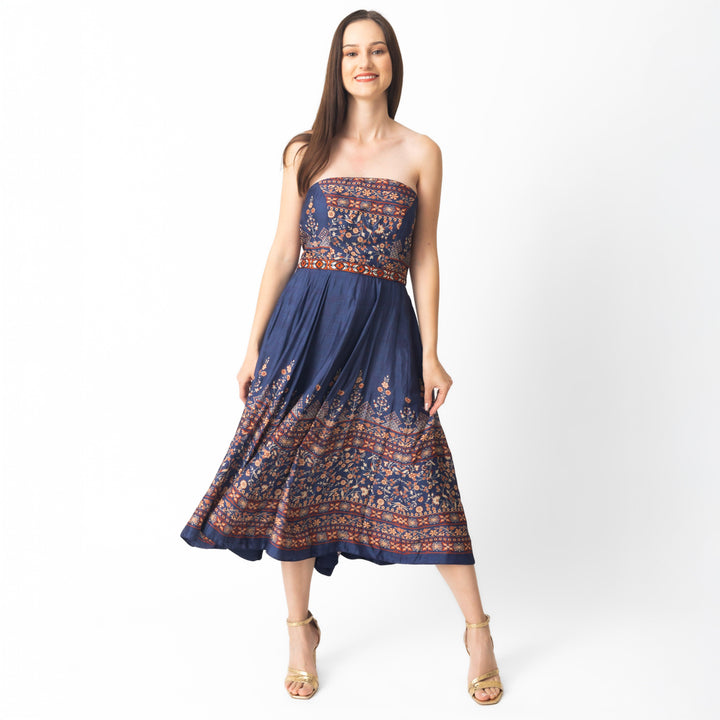 Ruby Printed Midi Dress with Embroidered Belt - Raas