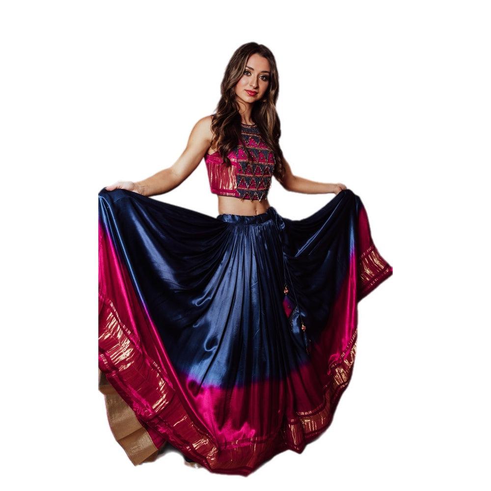 Rui Blue Gaji Silk Lehenga Choli - Raas